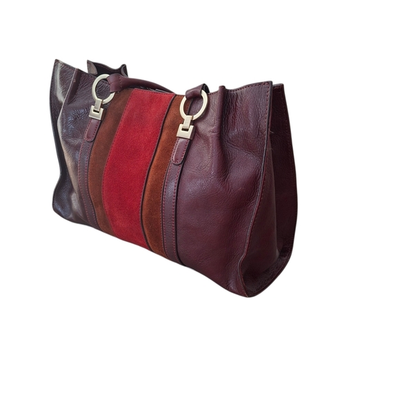 Vintage Etienne Aigner Tri Color Leather Shoulder Bag Tan Burgundy Red Handbag - Picture 4 of 15